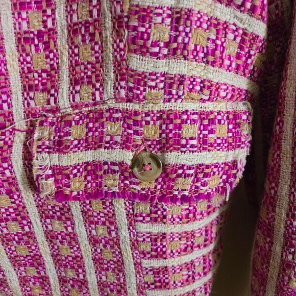 Free People Cassius Cropped Blazer Pink Tweed Raw Hems Oversized Relaxed Size S - Picture 5 of 10